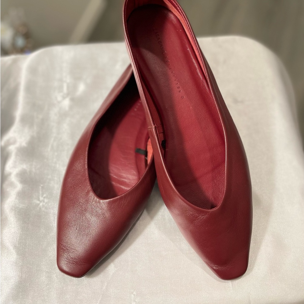 Zara Burgundy Leather Flats - Picture 9 of 10